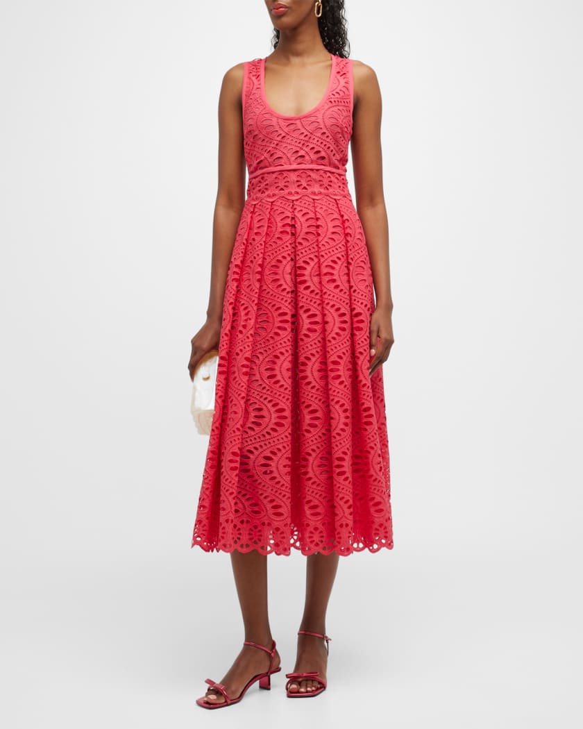 Embroidered pleated midi dress online