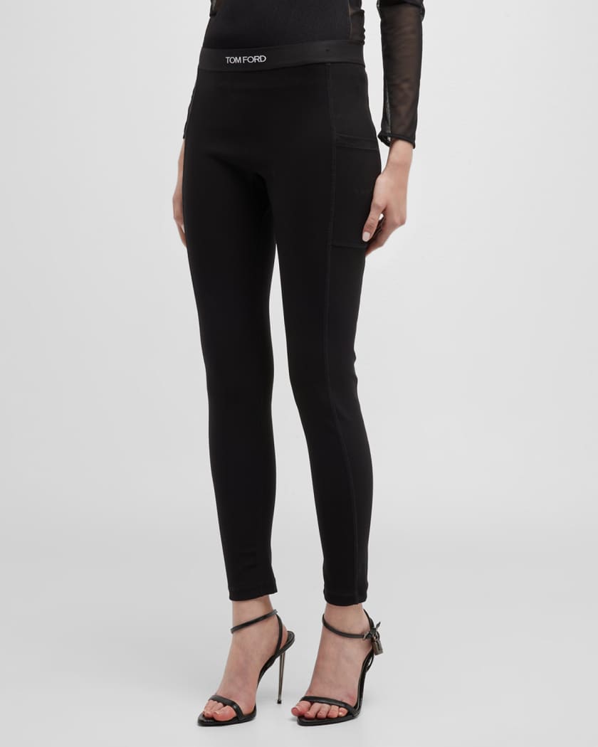 Saint Laurent Shiny Footed Leggings with Logo Band