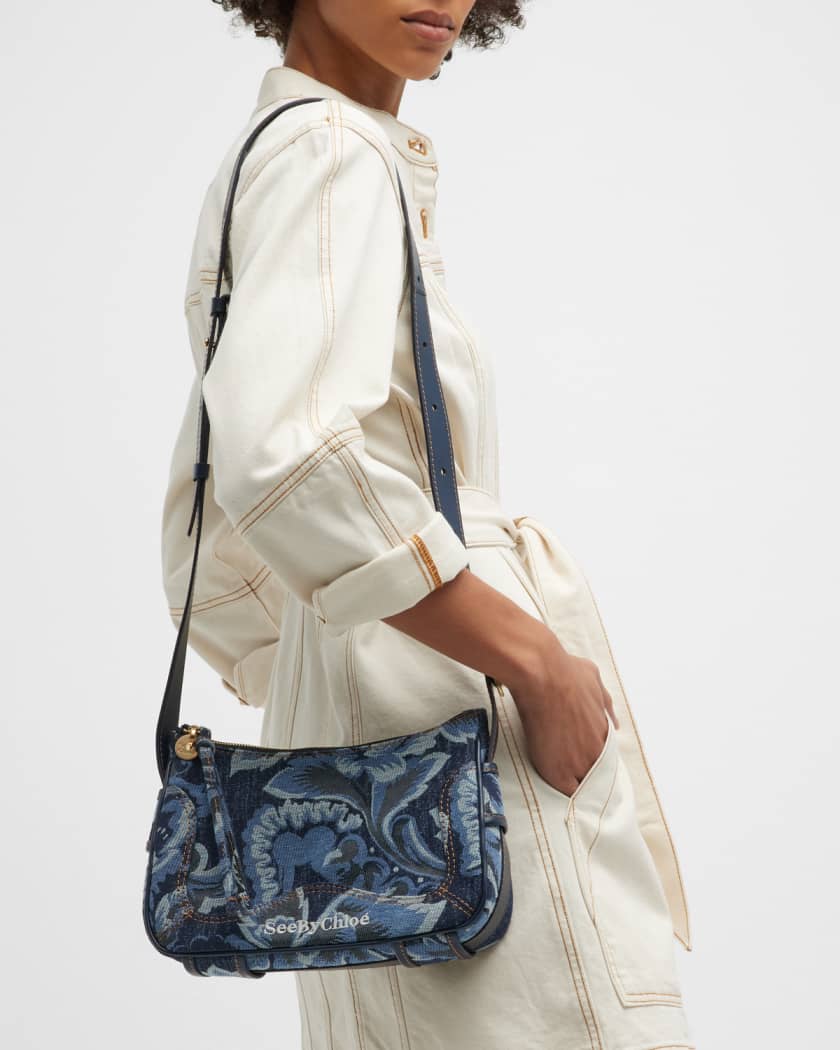 Hana Denim Jacquard Shoulder Bag