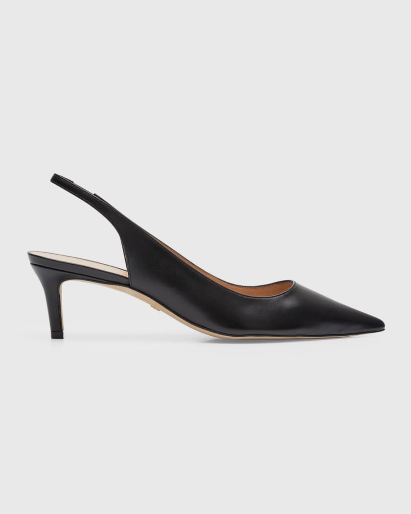 Stuart Weitzman Stuart Leather Kitten-Heel Slingback Pumps