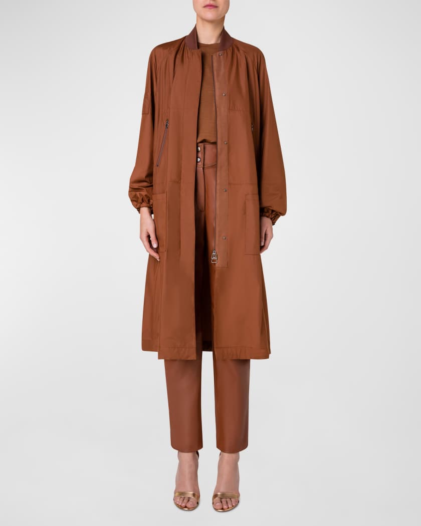 Akris Omari Silk Taffeta Long Bomber Coat | Neiman Marcus