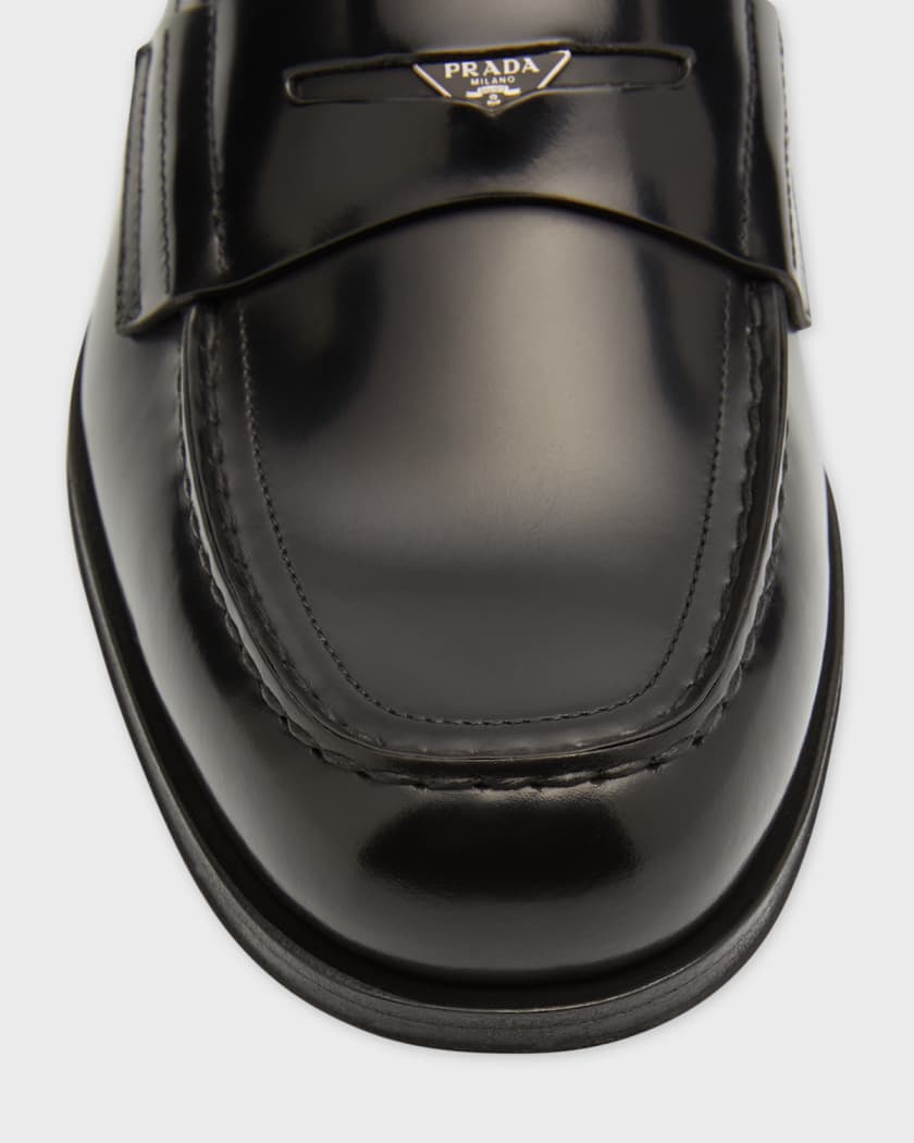 Prada Men's Spazzolato Triangle Logo Penny Loafers | Neiman Marcus