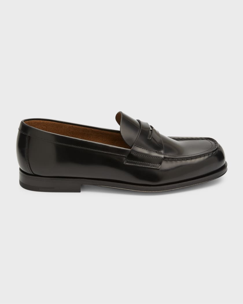 Prada Men's Spazzolato Triangle Logo Penny Loafers | Neiman Marcus