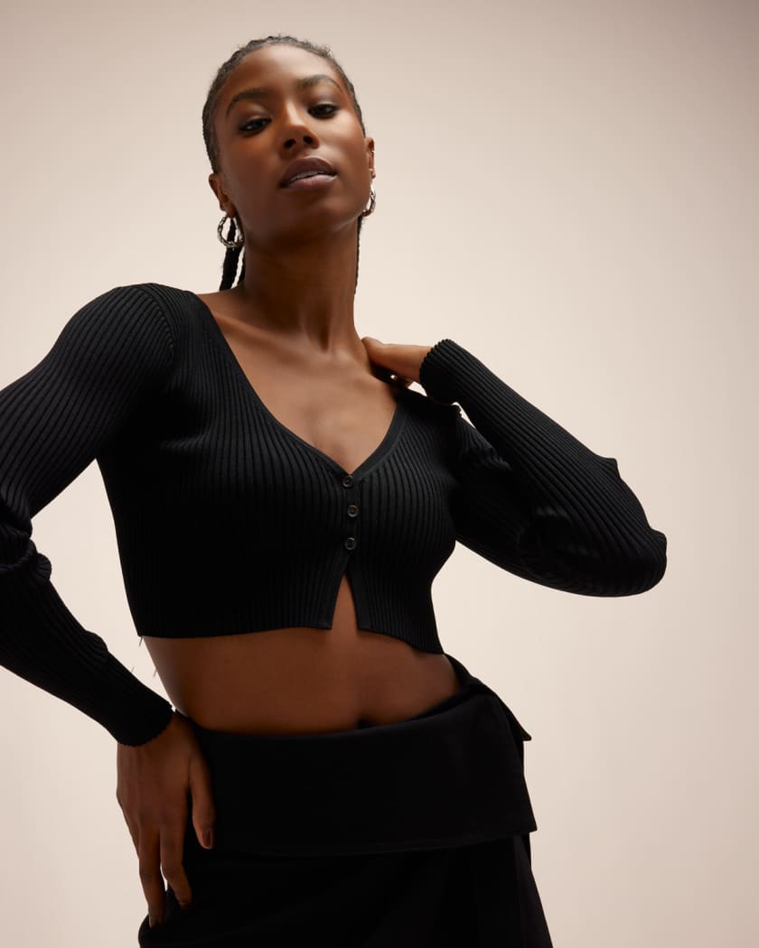 Tie front rib knit crop top outlet