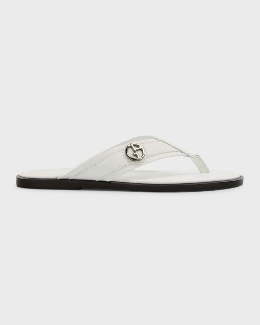 Giorgio Armani Men's GA-Logo Leather Flip Flops | Neiman Marcus