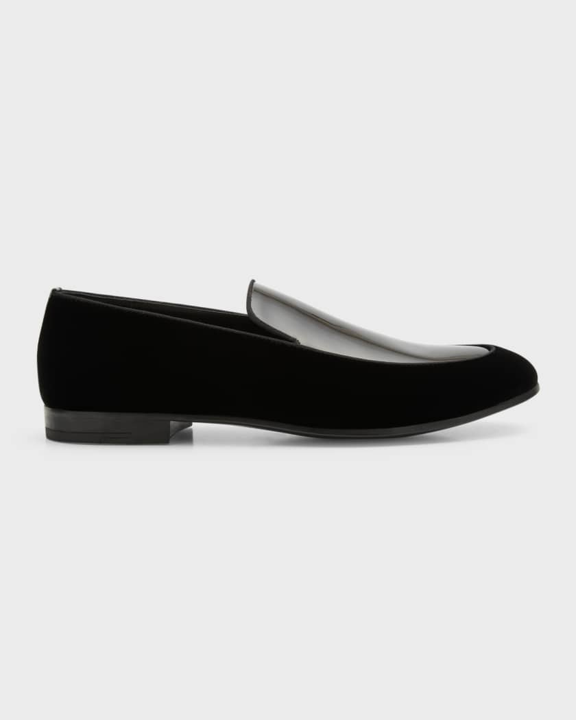 Giorgio Armani Men's Velvet Patent Leather Formal Loafers | Neiman Marcus