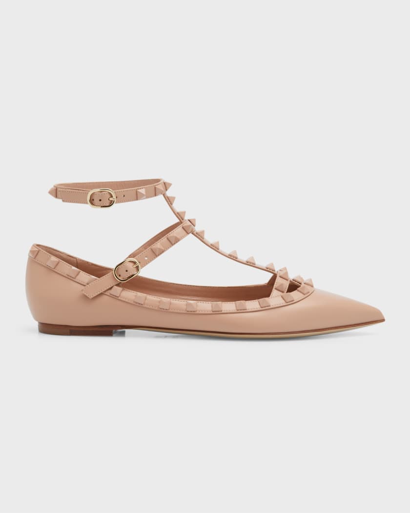 Valentino Garavani Rockstud Leather-Trim Ballet Flats