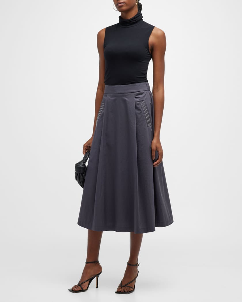 Peserico Pleated Beaded-Trim A-Line Midi Skirt | Neiman Marcus