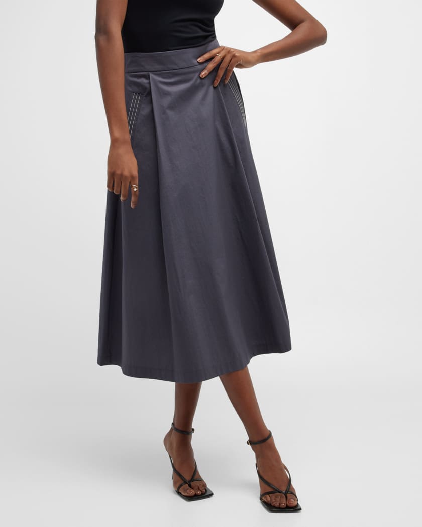 Peserico Pleated Beaded-Trim A-Line Midi Skirt | Neiman Marcus