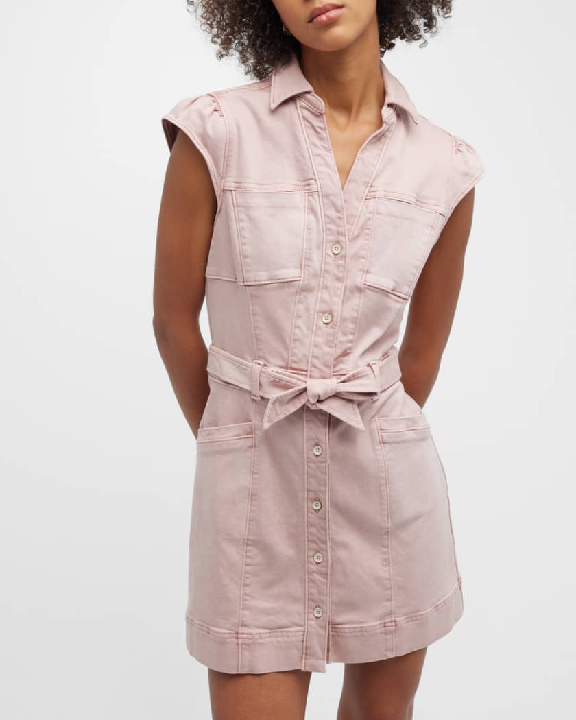 Utility Belted Denim Button-Down Shirt Dress