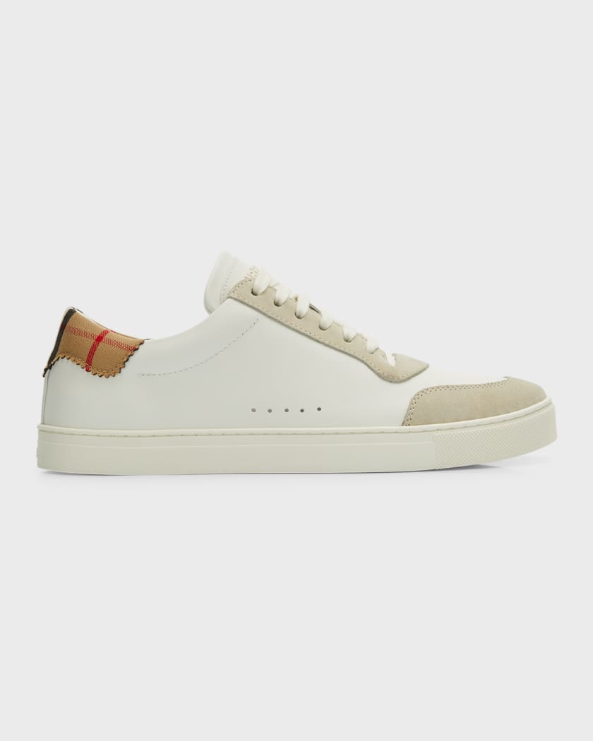 Burberry Men's Check Panel Leather Low-Top Sneakers | Neiman Marcus