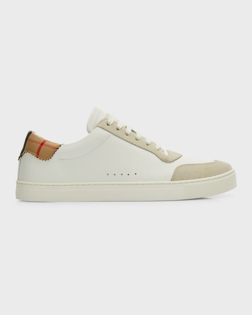 Men s Check Panel Leather Low Top Sneakers