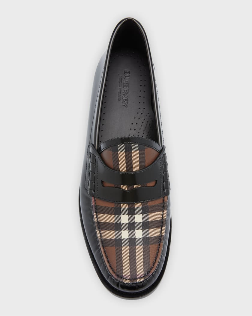 Burberry Men's Shane Check Panel Leather Loafers Neiman Marcus