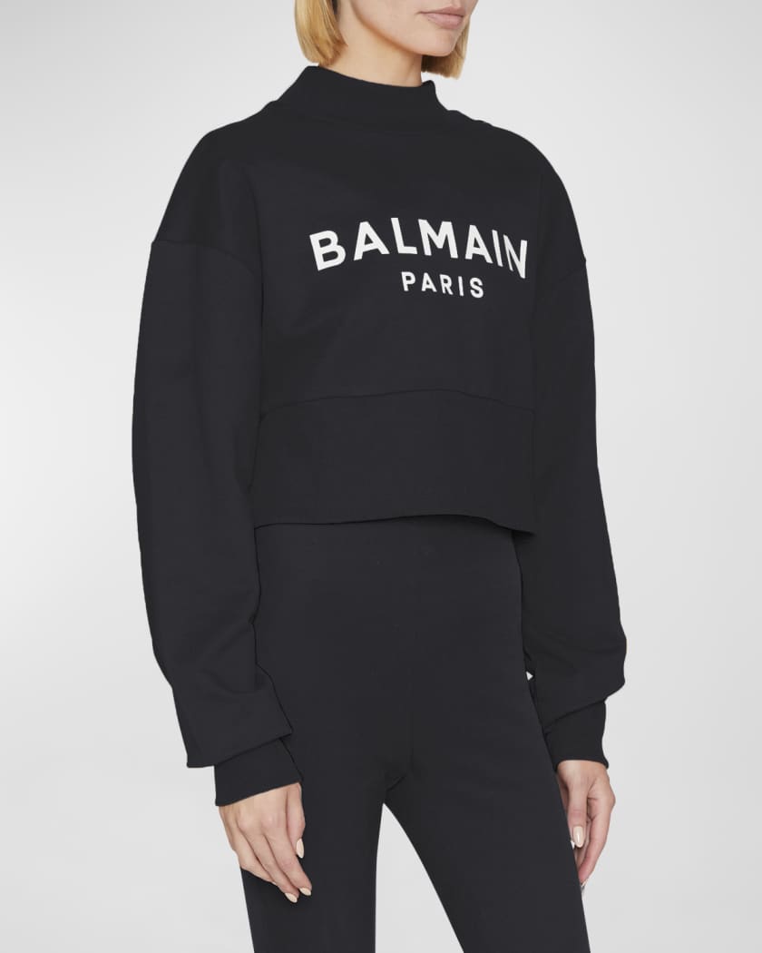 dræne Dam forklædning Balmain 3-Button Logo-Print Crop Sweatshirt | Neiman Marcus
