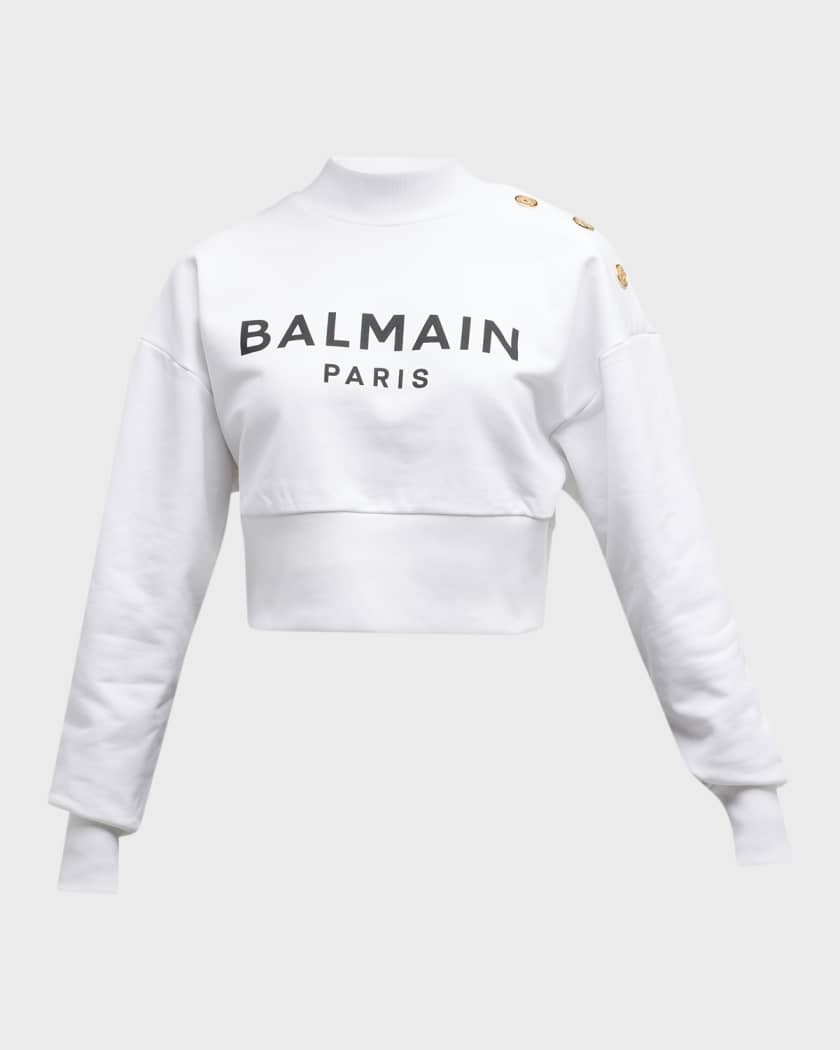 3 Button Logo Print Crop Sweatshirt