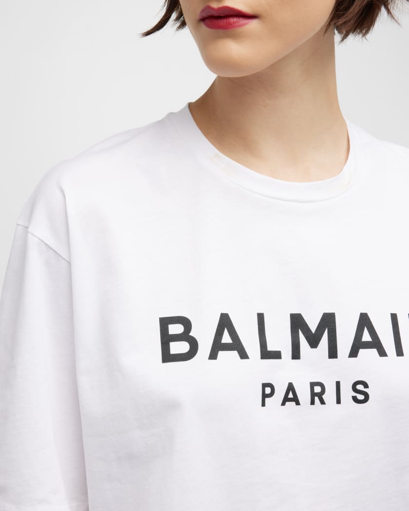 vasketøj Forskel Elastisk Balmain Logo-Print Crop T-Shirt | Neiman Marcus