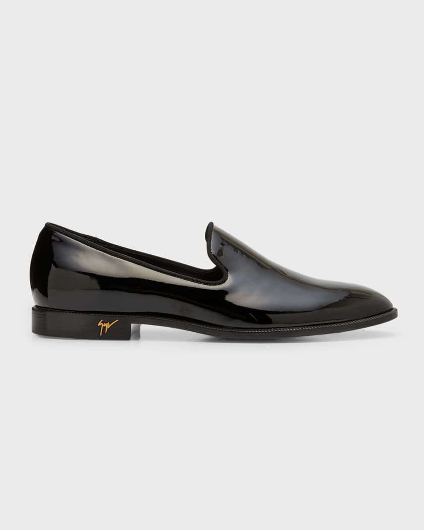 Louis Vuitton Black Patent Leather Logo Slip On Loafers Size 41