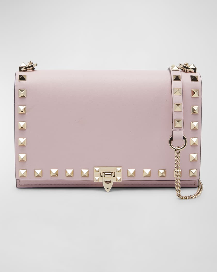 Rockstud Small Leather Wallet On Chain in Black - Valentino