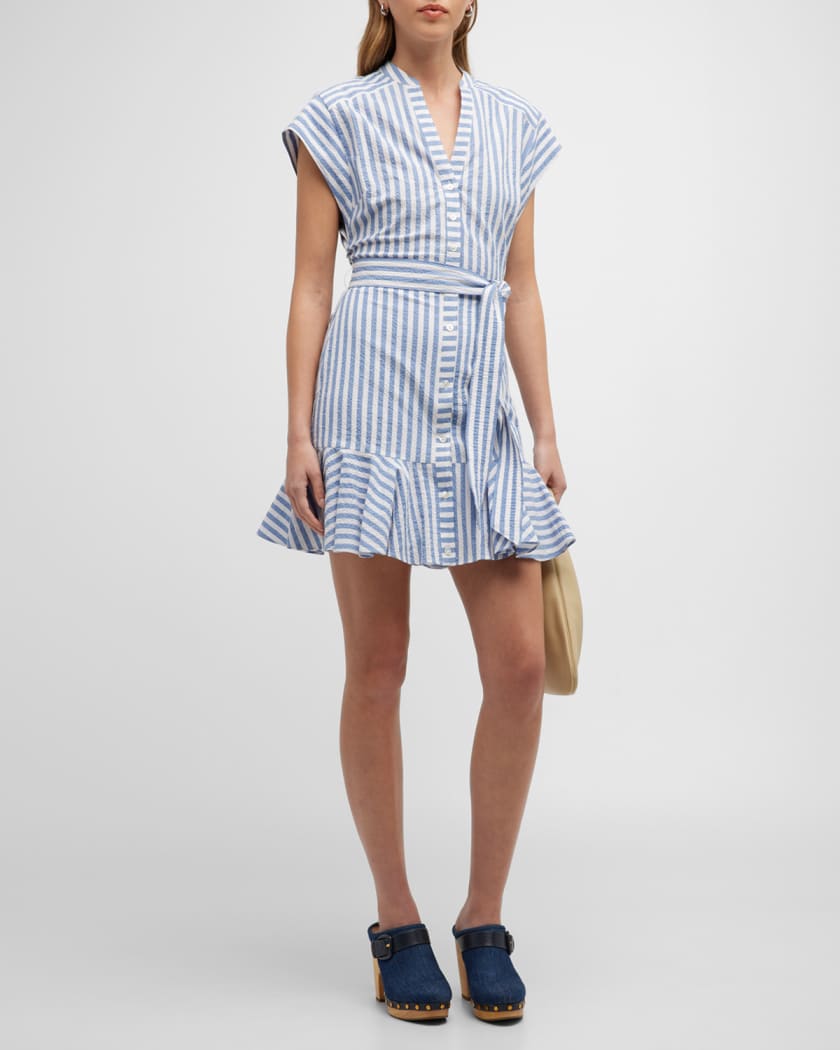 Veronica Beard Jeans Avella Striped Mini Shirtdress | Neiman Marcus