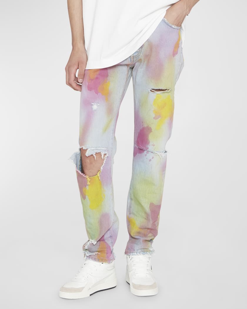 Denim Leggings with Ripped Tie Dye Look Pink and Black Color - Its