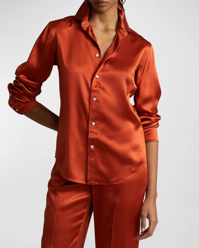 Buy Polo Ralph Lauren Women Orange Silk Charmeuse Straight Pant