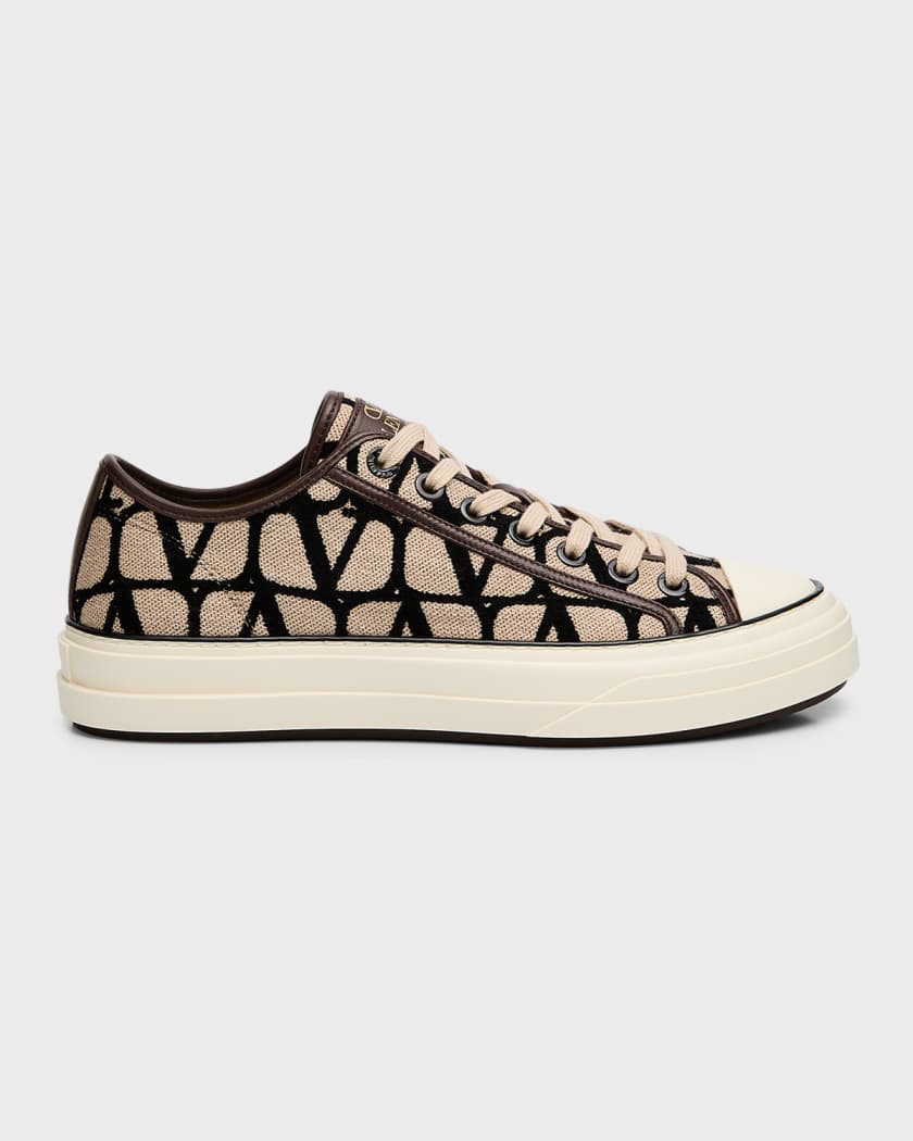 Mixed-material trainers with leather and monogram jacquard