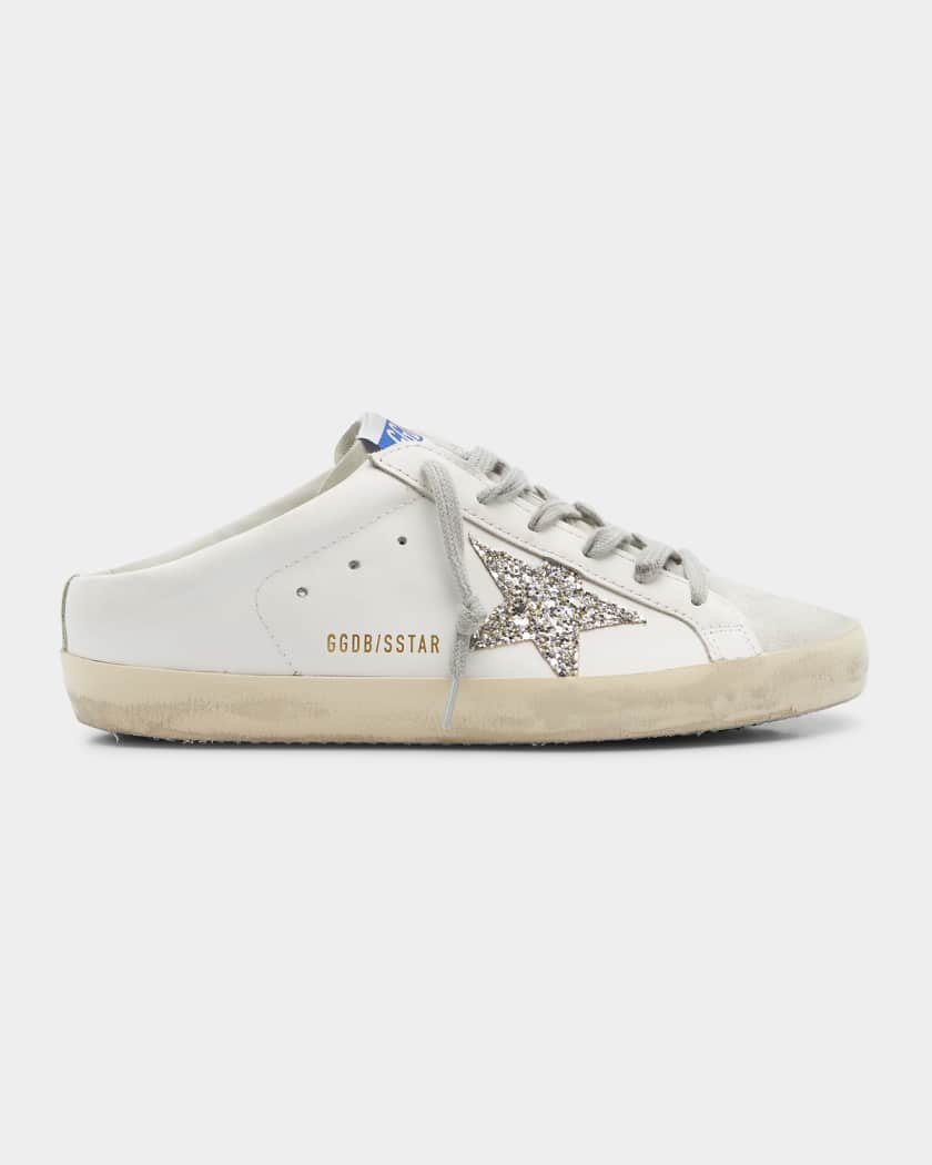 Golden Goose Superstar Leather Glitter Sabot Sneakers | Neiman Marcus