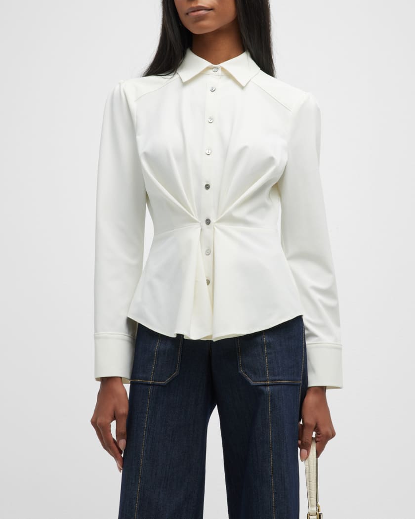 Cinq a Sept Isabelle Cinched-Waist Button-Front Shirt | Neiman Marcus
