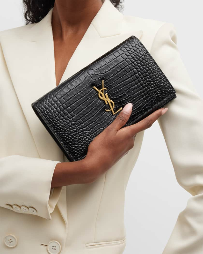 Saint Laurent Men's Croc-Embossed Monogram Leather Wallet