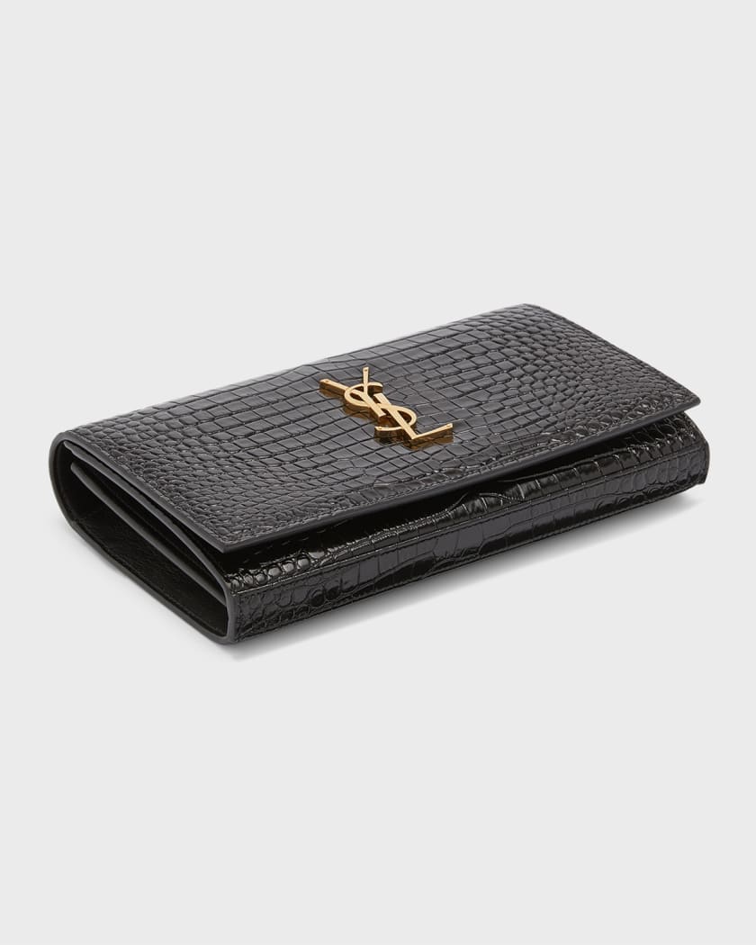 Saint Laurent Ysl Croc-Embossed Leather Wallet on Chain