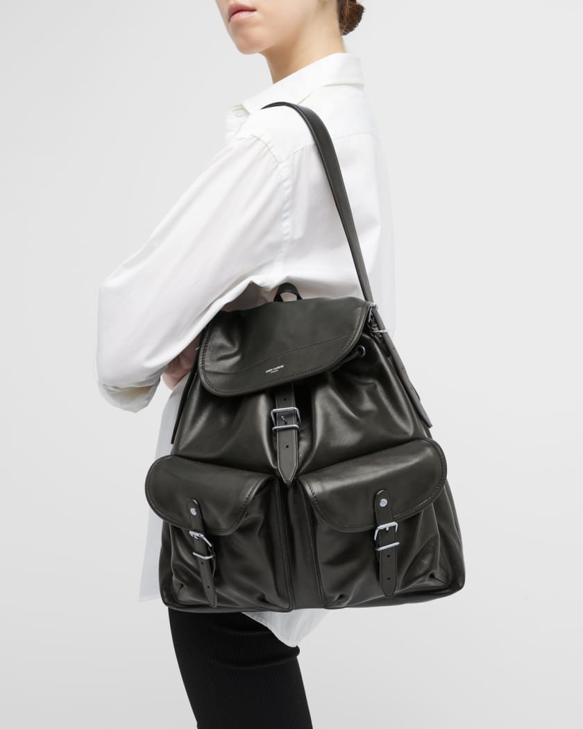 Black leather flap shoulder bag