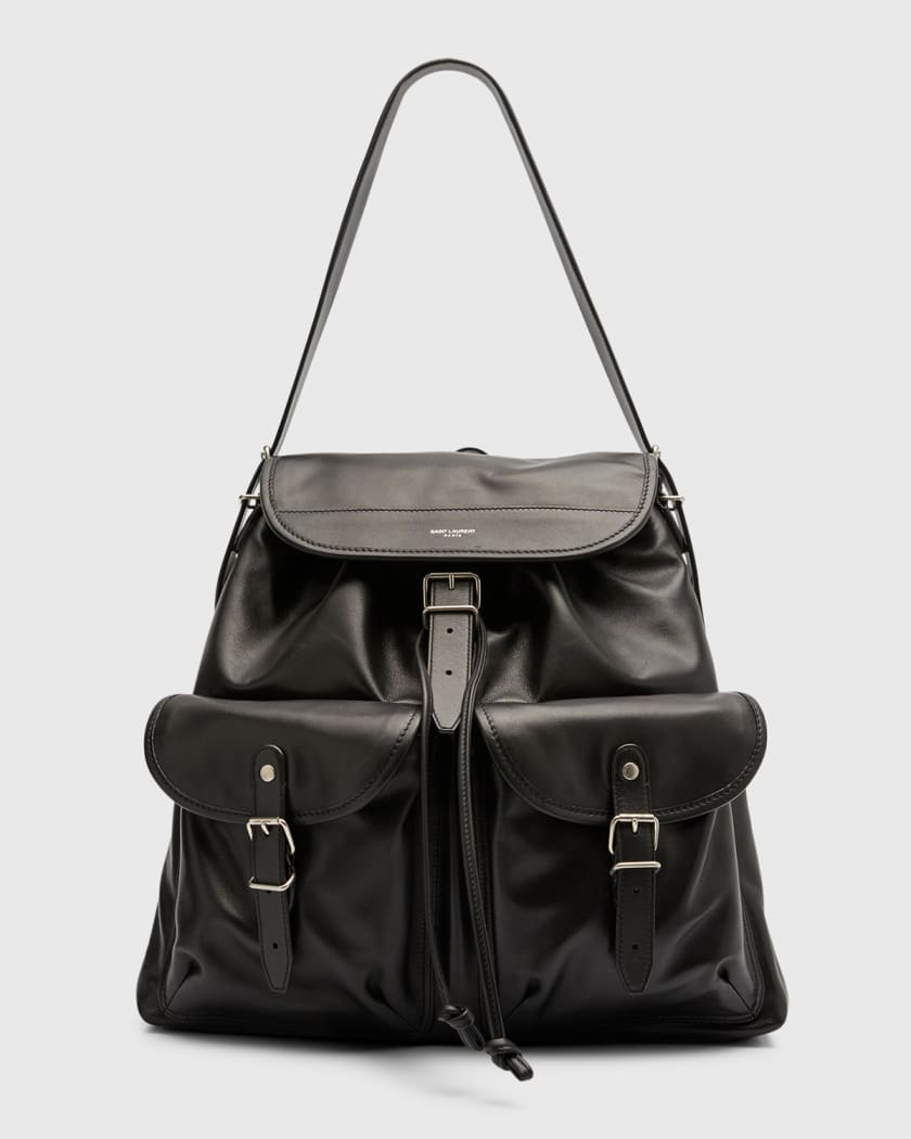 Black leather flap shoulder bag