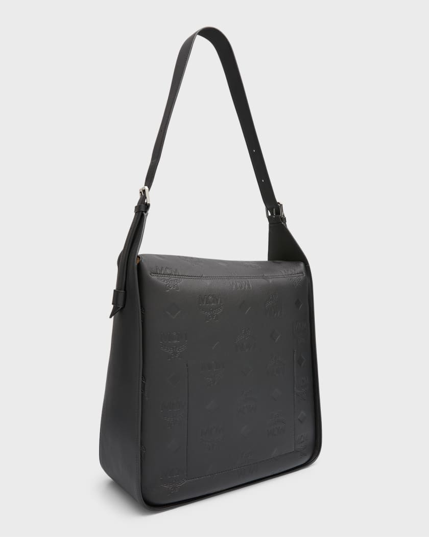 Mcm Monogram Leather Messenger Bag - Black
