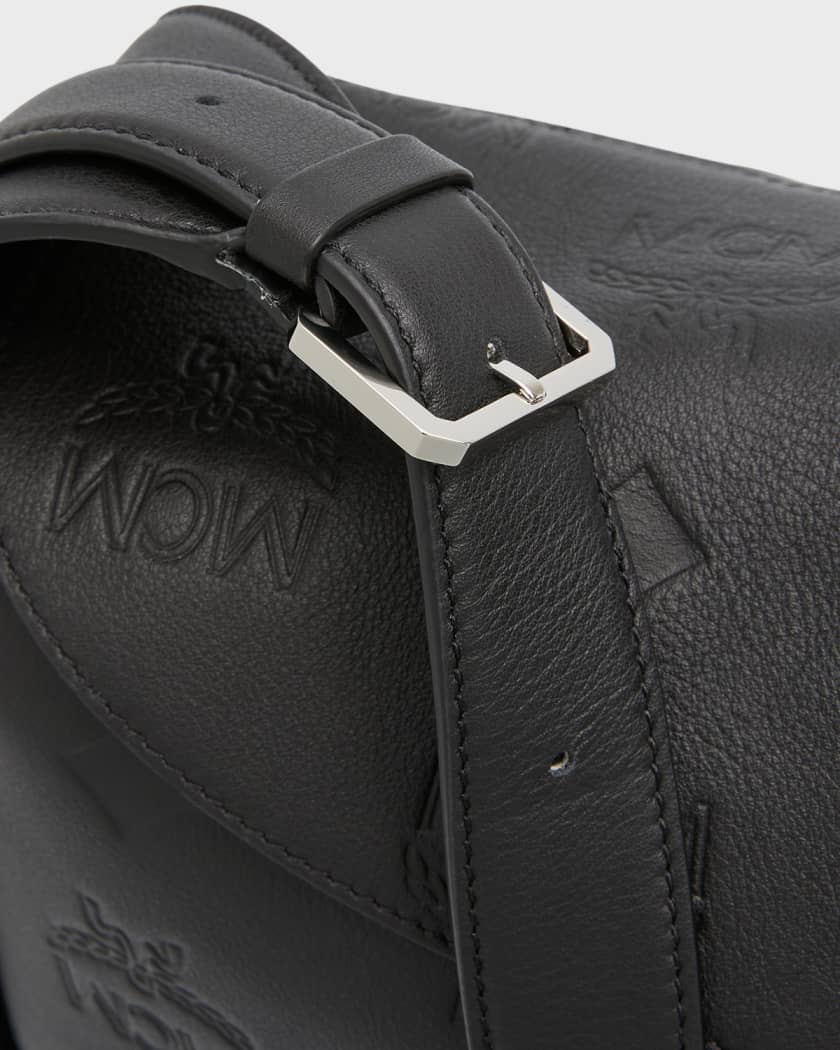 Small Aren Flap Hobo Bag in Embossed Monogram Leather Black