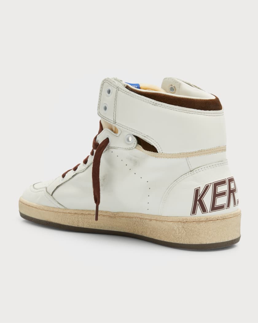 Sky-Star distressed printed leather high-top sneakers