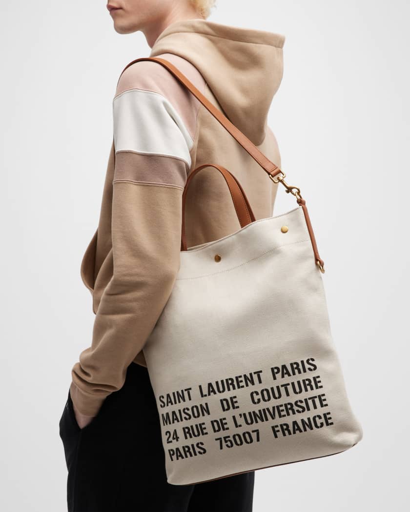 Saint Laurent UNIVERSITE North/South Foldable Tote Bag in Canvas and Smooth Leather - White - Men