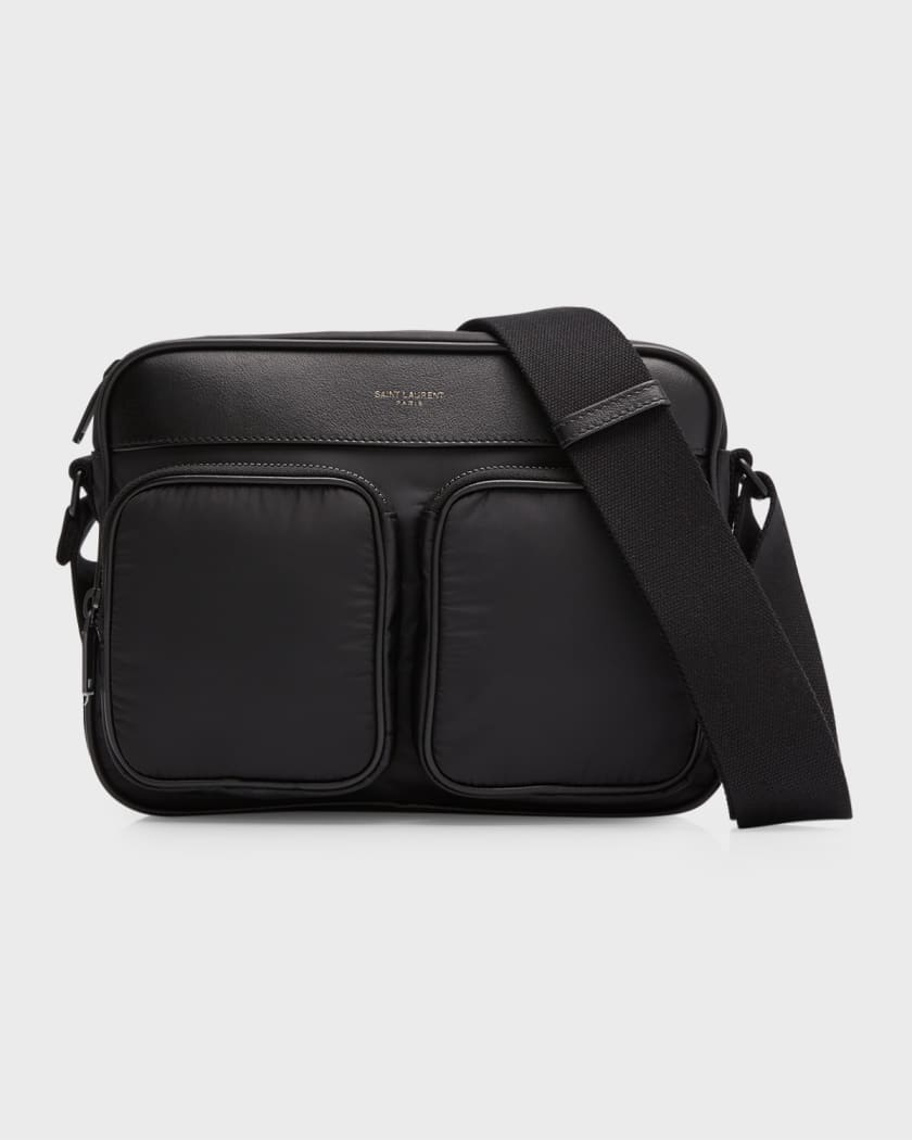 Prada Mens Double Pocket Black Nylon Crossbody Bag