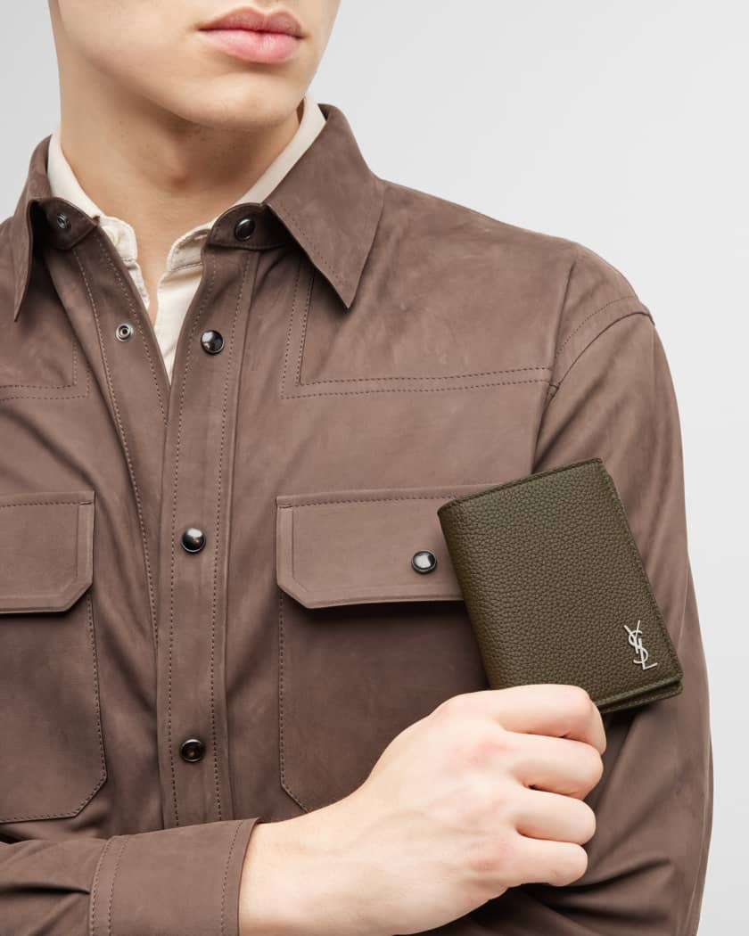 Saint Laurent Tiny Cassandre Leather Card Holder in Natural for Men