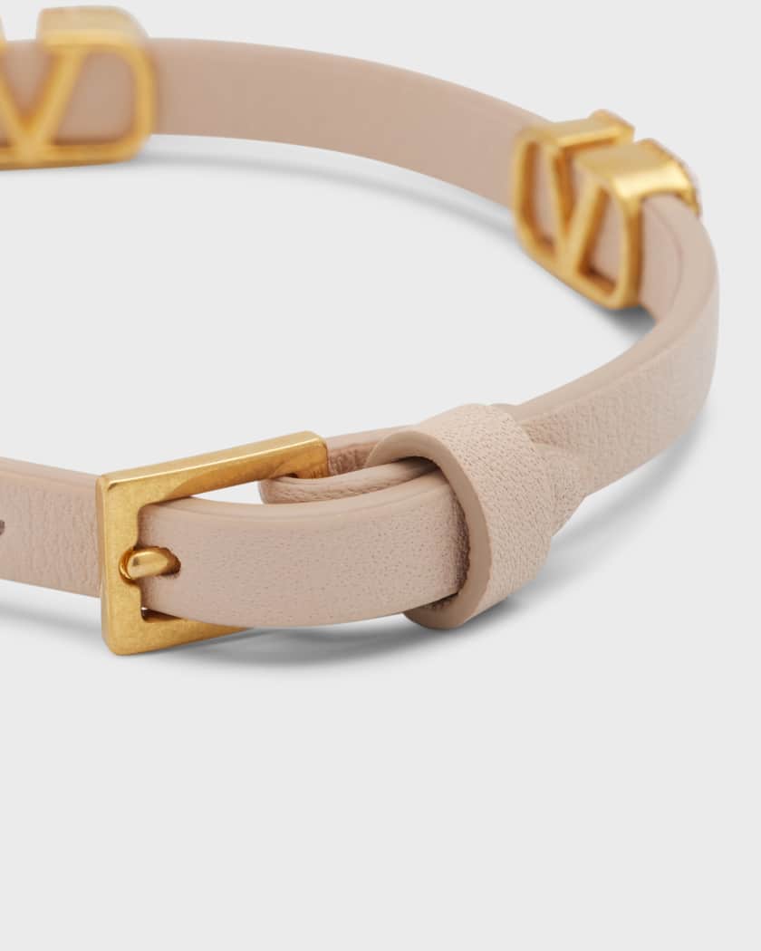 Valentino Garavani Strass V Logo Signature Leather Bracelet
