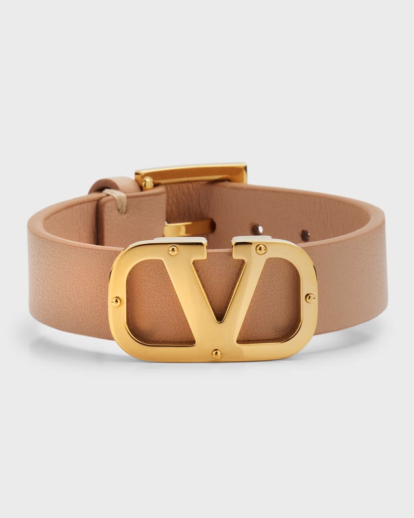 Valentino Garavani V-Logo Leather Bracelet, Camel | Marcus