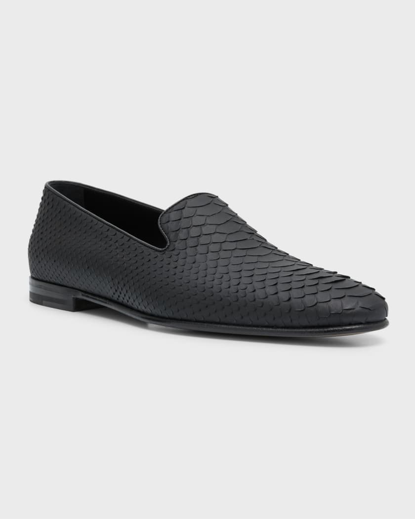 Manolo Blahnik Men's Mario Python Leather Loafers | Neiman Marcus