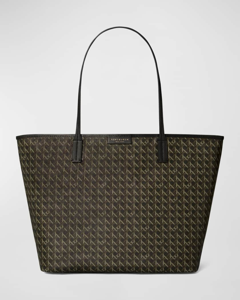 T Monogram Embossed Leather Tote Bag in Black - Tory Burch