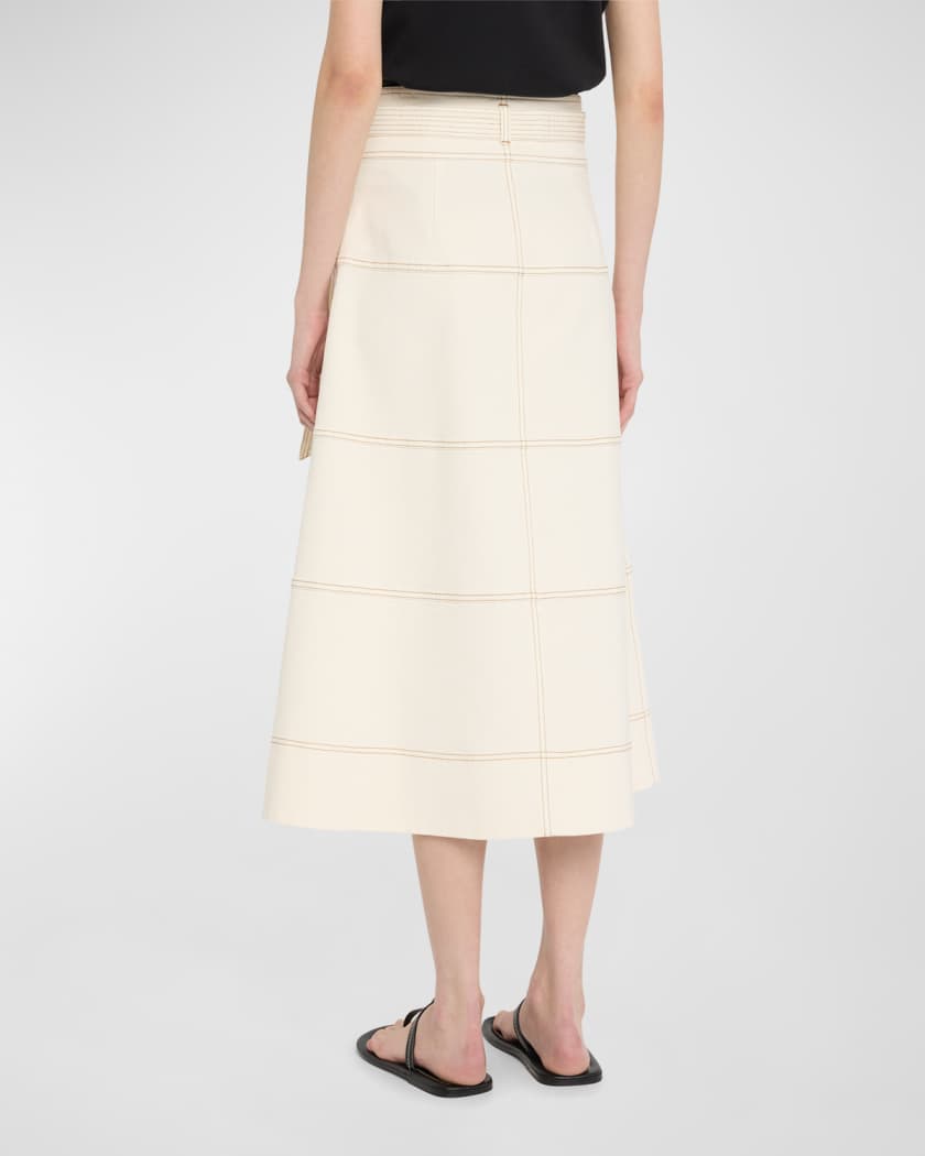Hudson High-Waist Belted Denim Midi Skirt