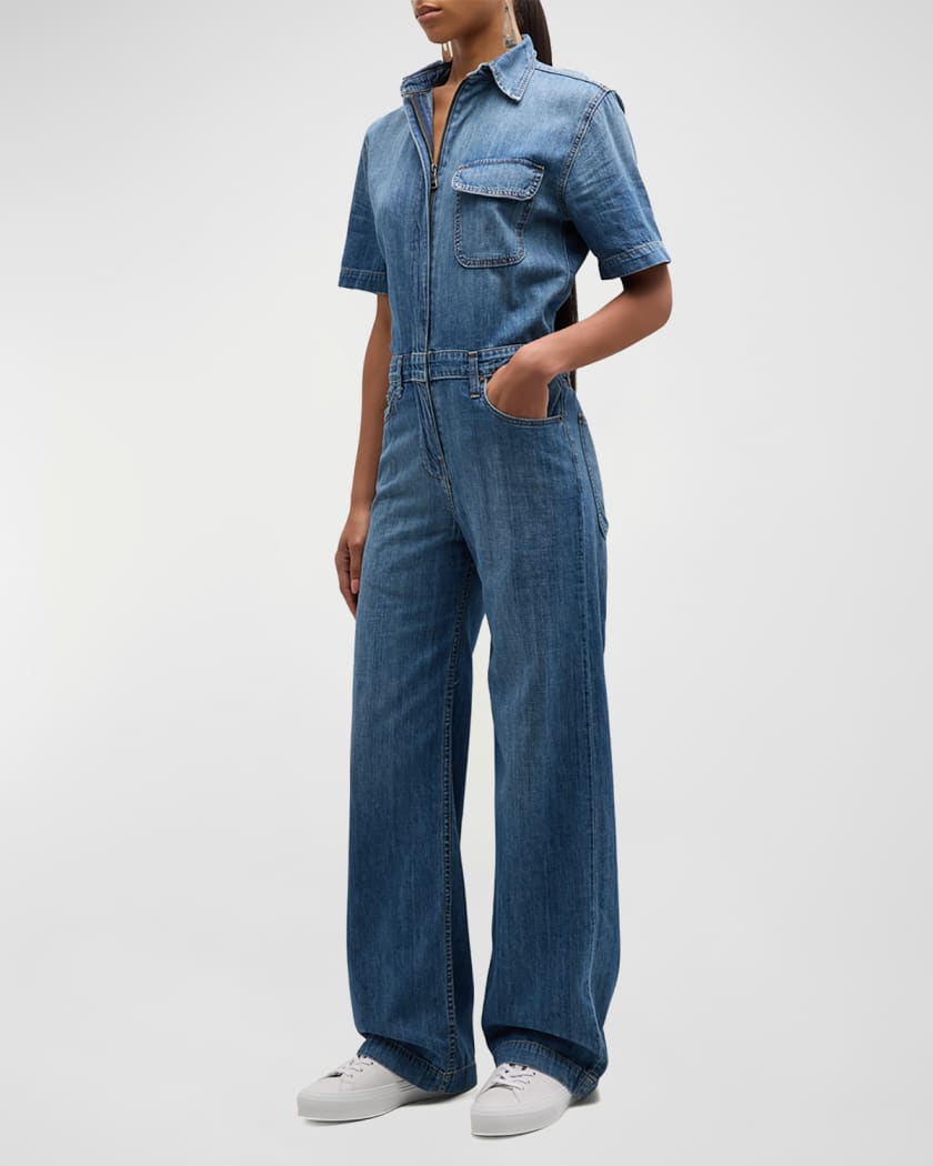 Denim jumpsuit with flaps - Woman