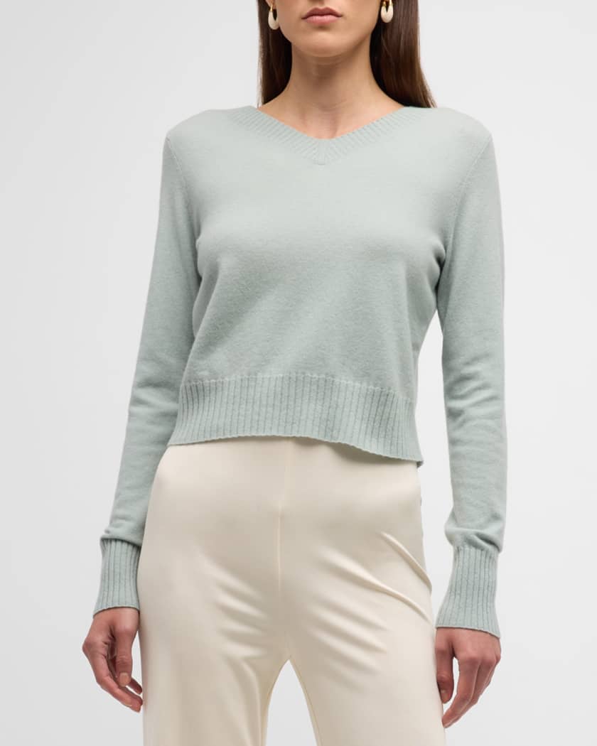 Vince Cropped Wool Blend V Neck Pullover Sweater Neiman Marcus