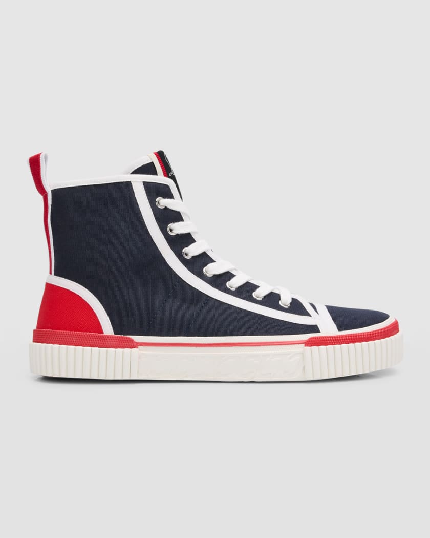 Christian Louboutin Men's Pedro Red Sole Canvas High-Top Neiman