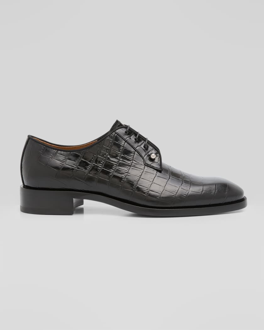 Christian Louboutin Chambeliss Croc-Embossed Derby Shoes - Black - 41