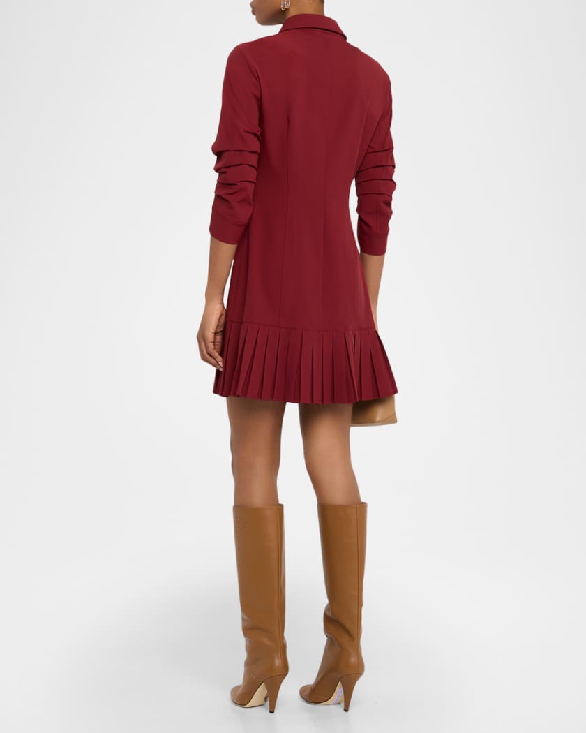 Lucilla Topstitched Pleated-Hem Mini Shirtdress