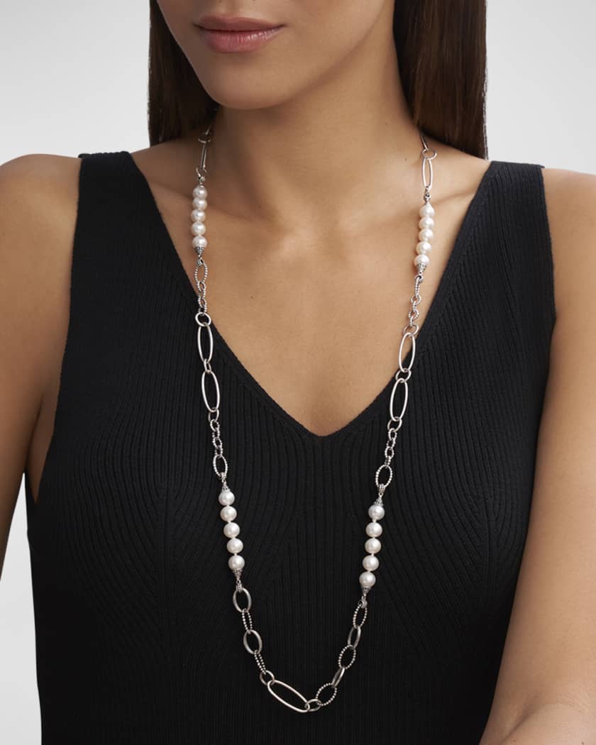 LAGOS Sterling Silver Luna Pearl Link Necklace 32 34