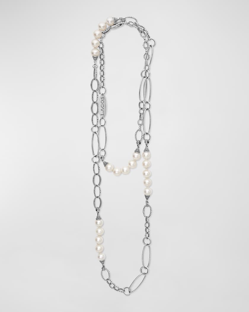 LAGOS Sterling Silver Luna Pearl Link Necklace 32 34